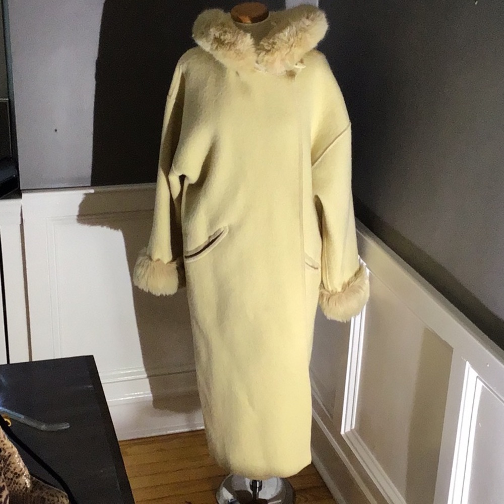 Gorgeous cream long wool  coat with hood.